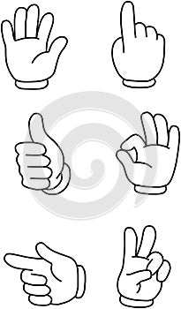 Hand gestures thin line icon set.